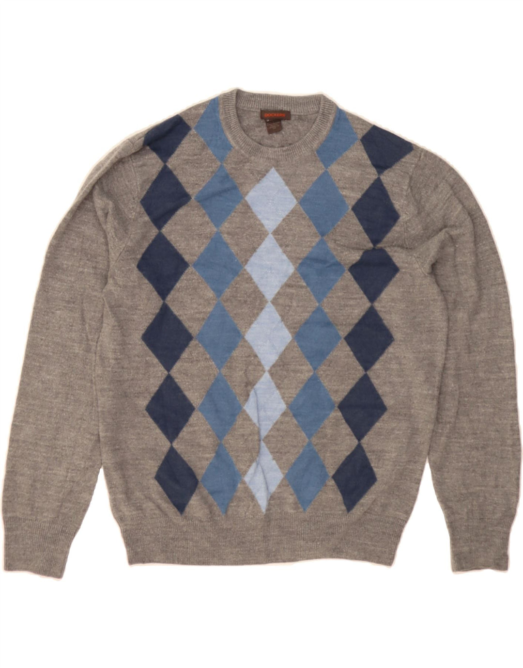 DOCKERS Mens Crew Neck Jumper Sweater Large Grey Argyle/Diamond Acrylic Vintage Dockers and Second-Hand Dockers from Messina Hembry 
