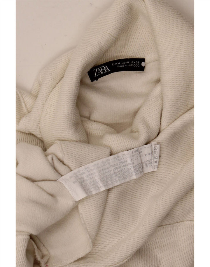 Top crop supradimensionat Zara pentru femei cu mânecă lungă UK 14, bumbac alb mediu