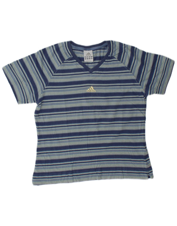 Tricou cu grafic crop Adidas pentru femei Top UK 12 Medium Blue Striped Bumbac