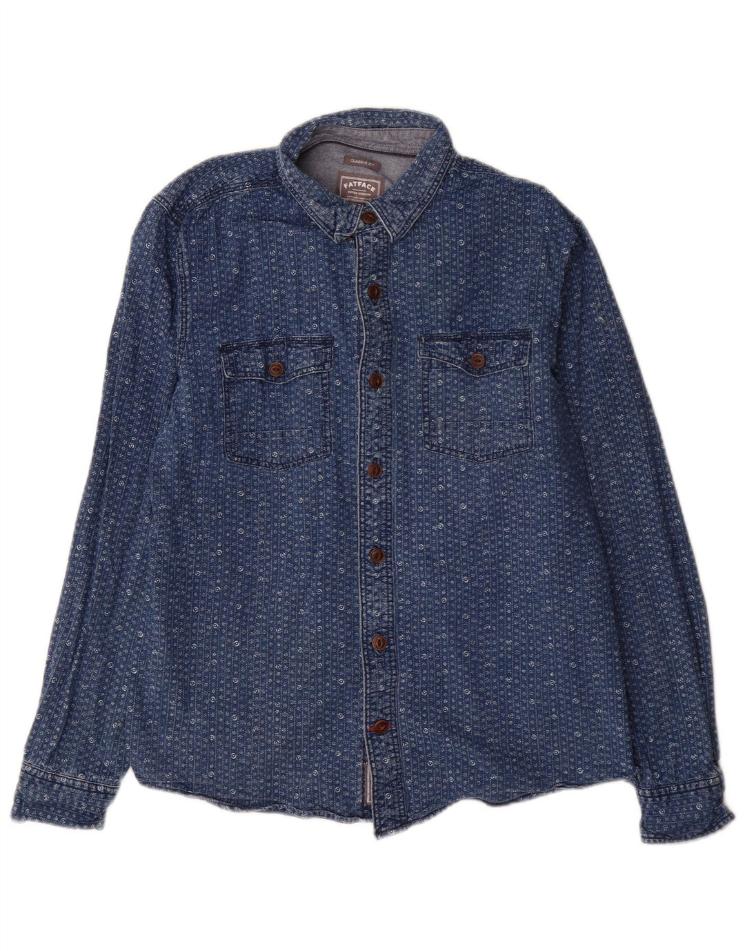 Cămașă Fat Face pentru bărbați, Classic Fit, din denim, Bumbac Floral Albastru Mediu