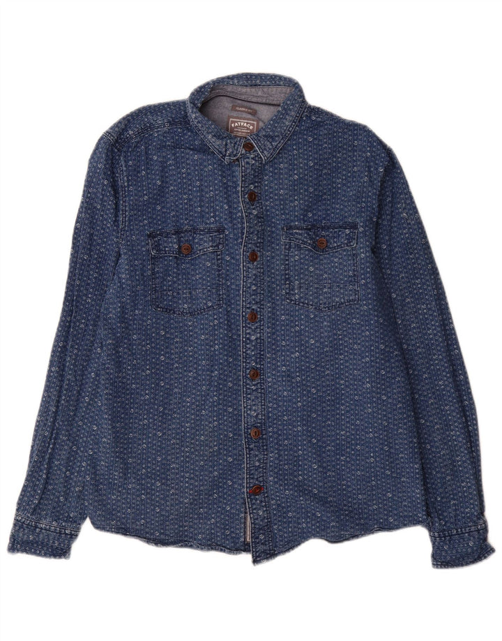 Cămașă Fat Face pentru bărbați, Classic Fit, din denim, Bumbac Floral Albastru Mediu
