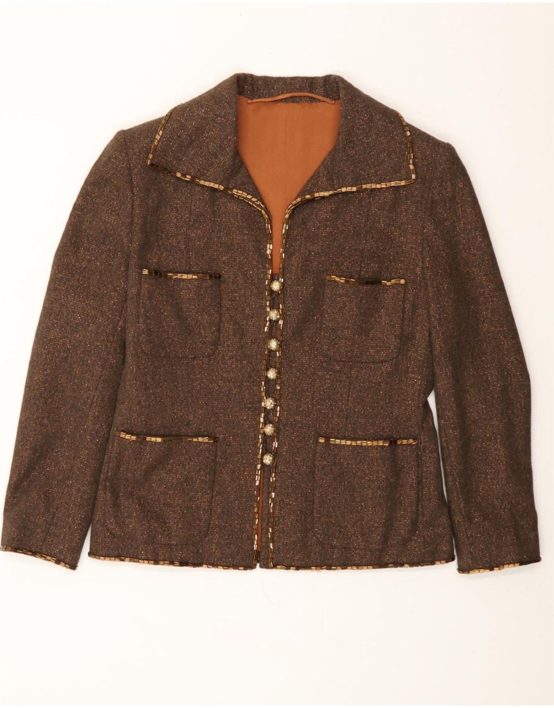 VINTAGE Womens 7 button Blazer Jacket UK 14 Medium Brown Vintage Vintage and Second-Hand Vintage from Messina Hembry 