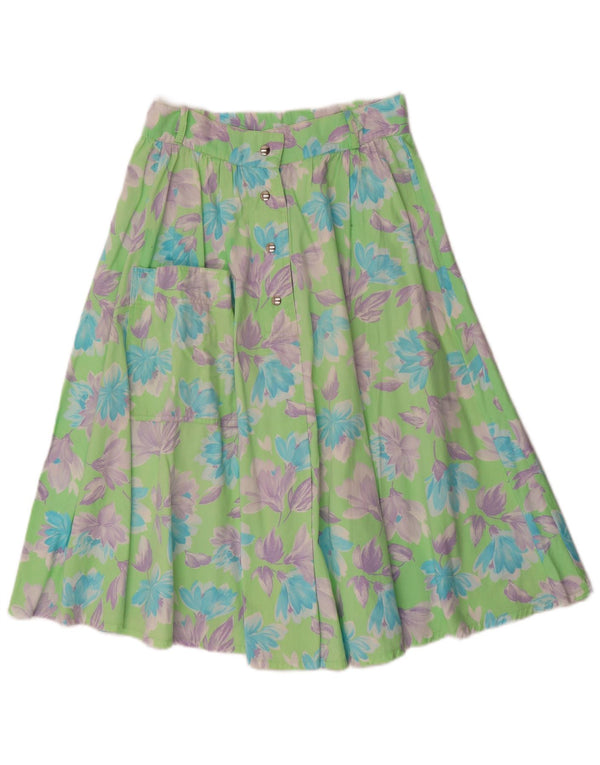 Fusta Midi Evazată Vintage Femei IT 42 Medium W30 Bumbac Floral Verde
