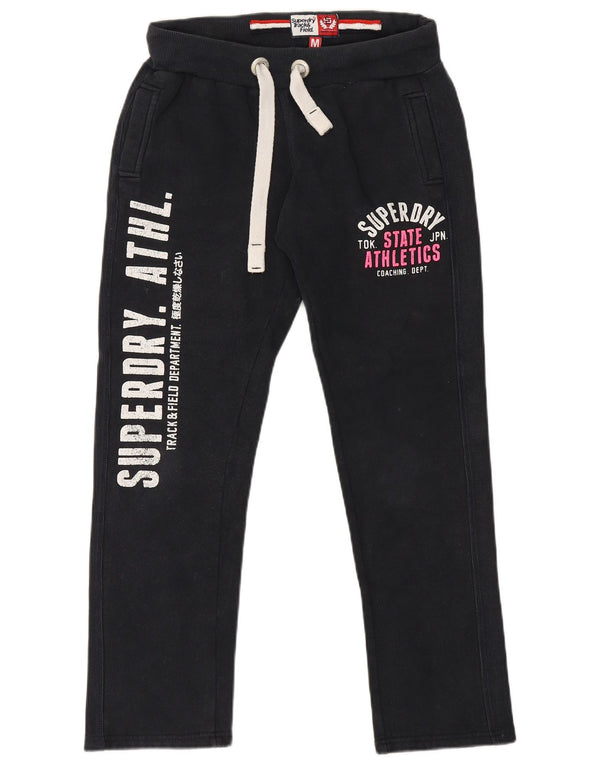 Pantaloni de trening grafic Superdry pentru femei UK 14, bumbac mediu negru