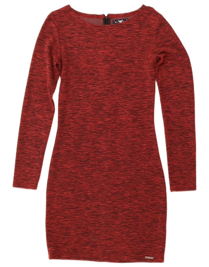 SUPERDRY rochie bodycon cu mâneci lungi pentru femei UK 8 mic burgundy pete