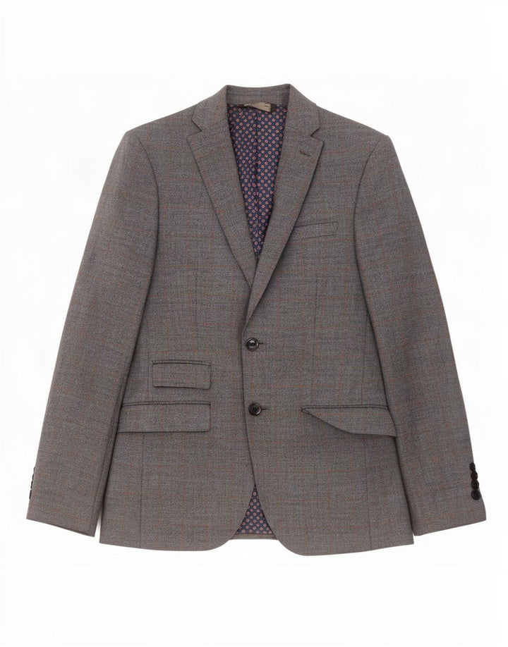 Jachetă pentru bărbați Marks & Spencer, slim fit, cu 2 nasturi, UK 36, cu carouri mici, albastre