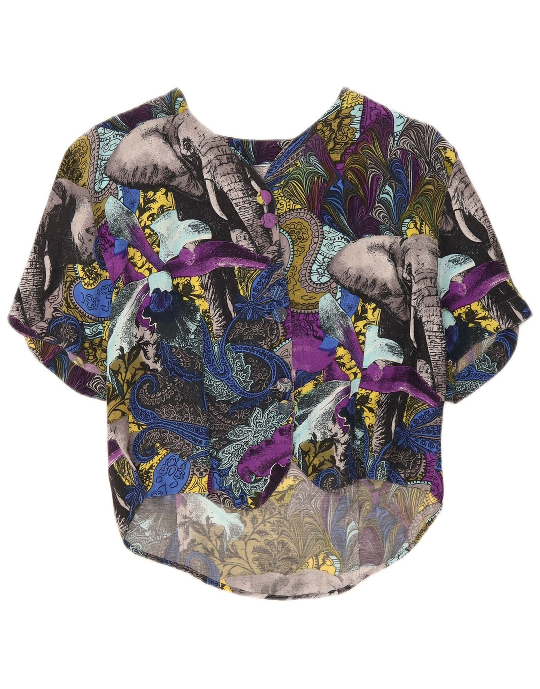 Bluză de cămașă vintage pentru femei UK 12 Medium Multicolor Paisley Viscose