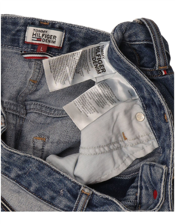 Fusta mini denim Tommy Hilfiger pentru femei, mare W32, bumbac mozaic albastru