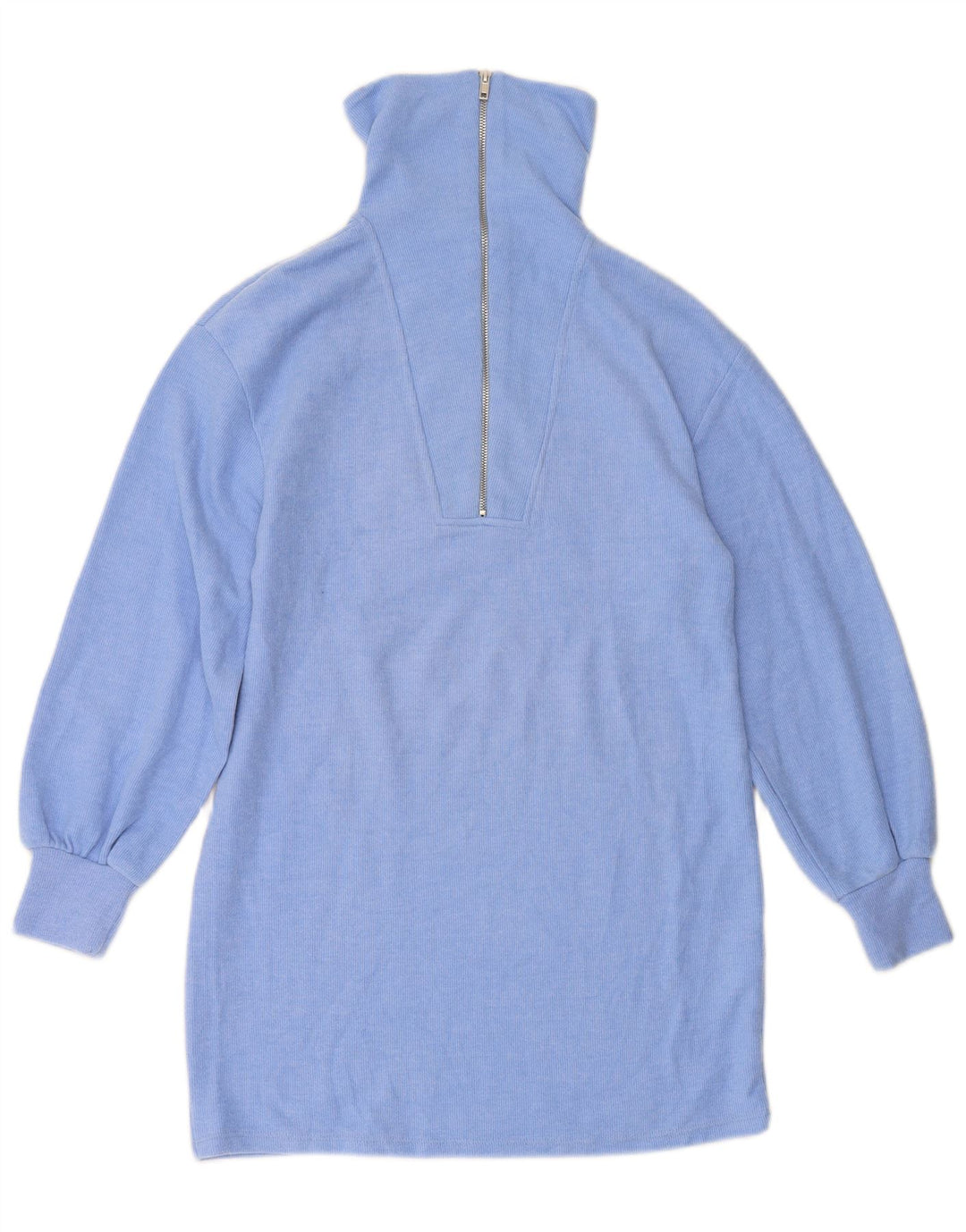 Pulover de damă ZARA cu paragate, cu fermoar, cu gât, UK 10, poliester albastru mic