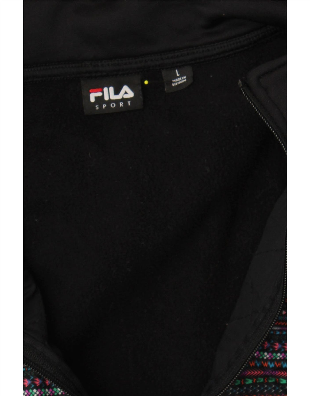 FILA Womens Zip Hoodie Sweater UK 16 Large Black Striped Polyester Vintage Fila and Second-Hand Fila from Messina Hembry 