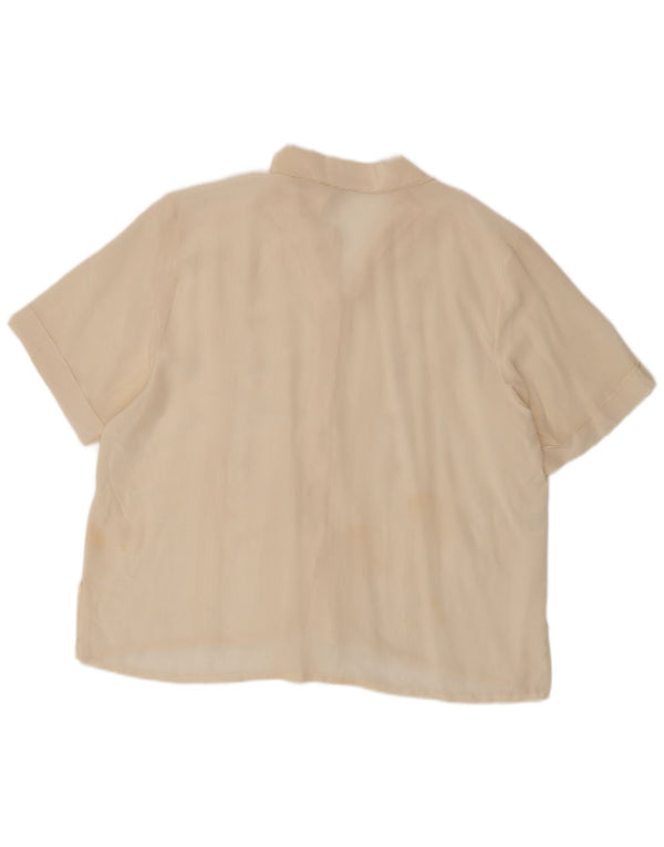 Bluză de cămașă vintage pentru femei, cu tăiere lejeră, UK 18 XL, din mătase florală alb