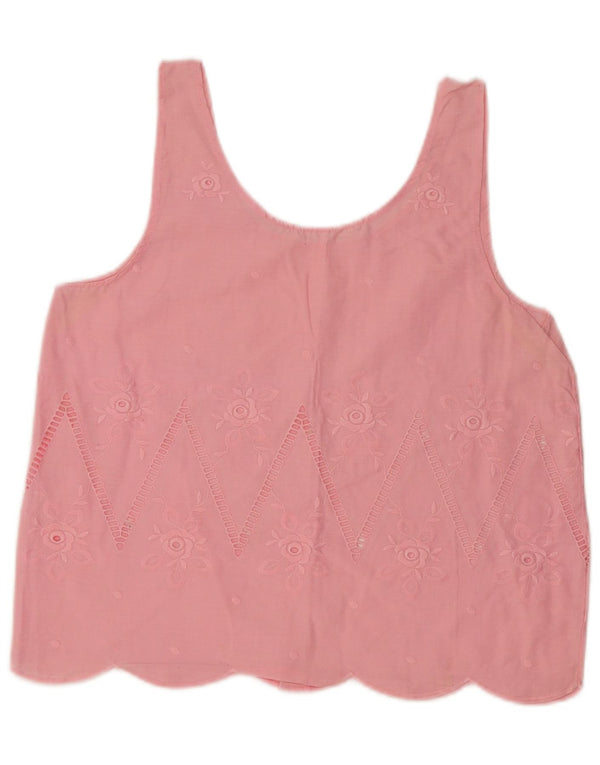 Bluză vintage pentru femei fără mâneci, UK 16, mare, roz, floral