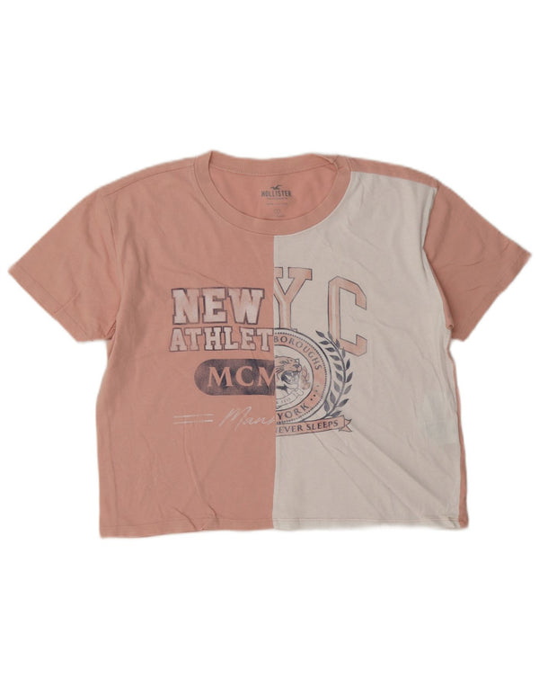 Tricou Hollister Crop Graphic pentru femei Top UK 10 Small Pink Colorblock