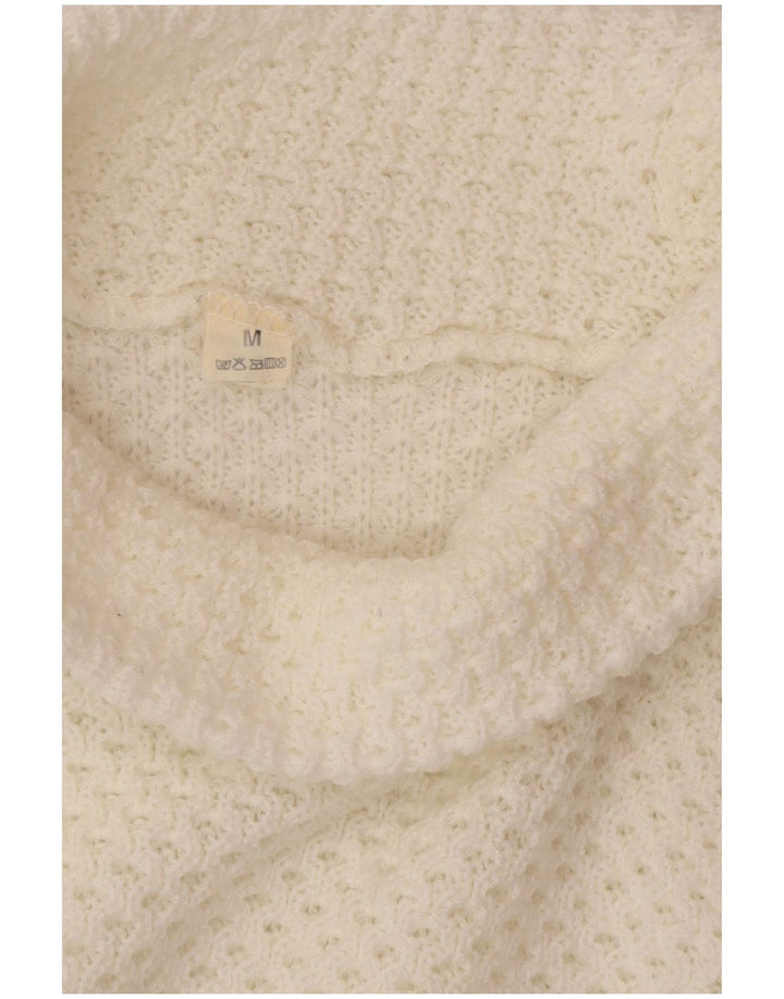 VINTAGE Pulover supradimensionat cu gât rulat pentru femei UK 14 Medium White
