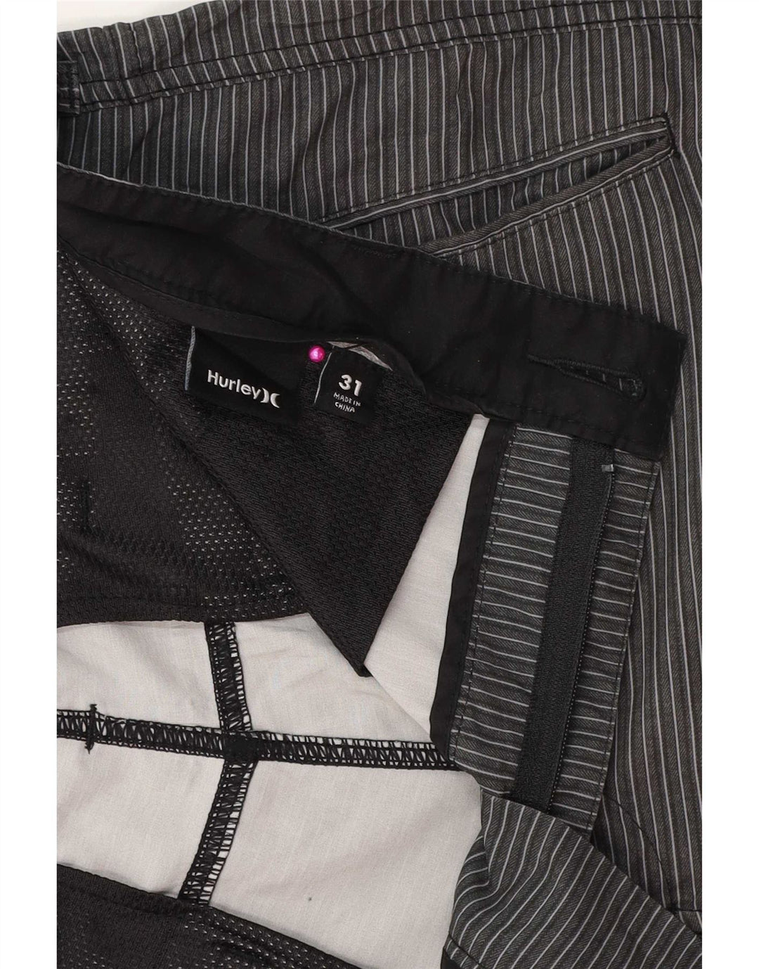 Pantaloni scurți chino Hurley pentru bărbați W31, poliester cu dungi gri medii