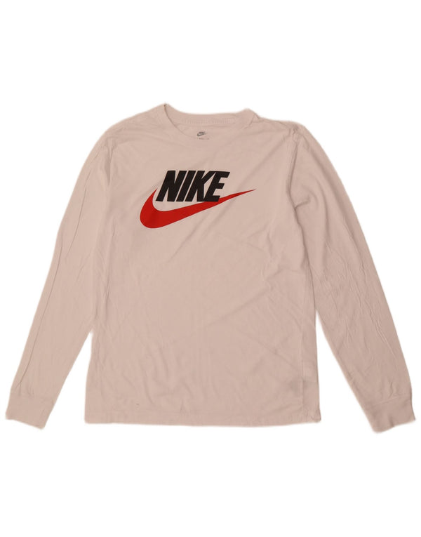 Top grafic Nike cu mânecă lungă pentru bărbați, bumbac alb mediu