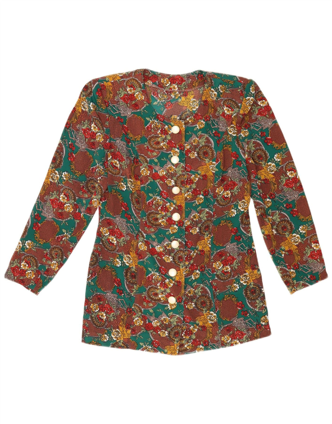 Bluză pentru femei vintage cămașă UK 10 Mic Multicolor Floral