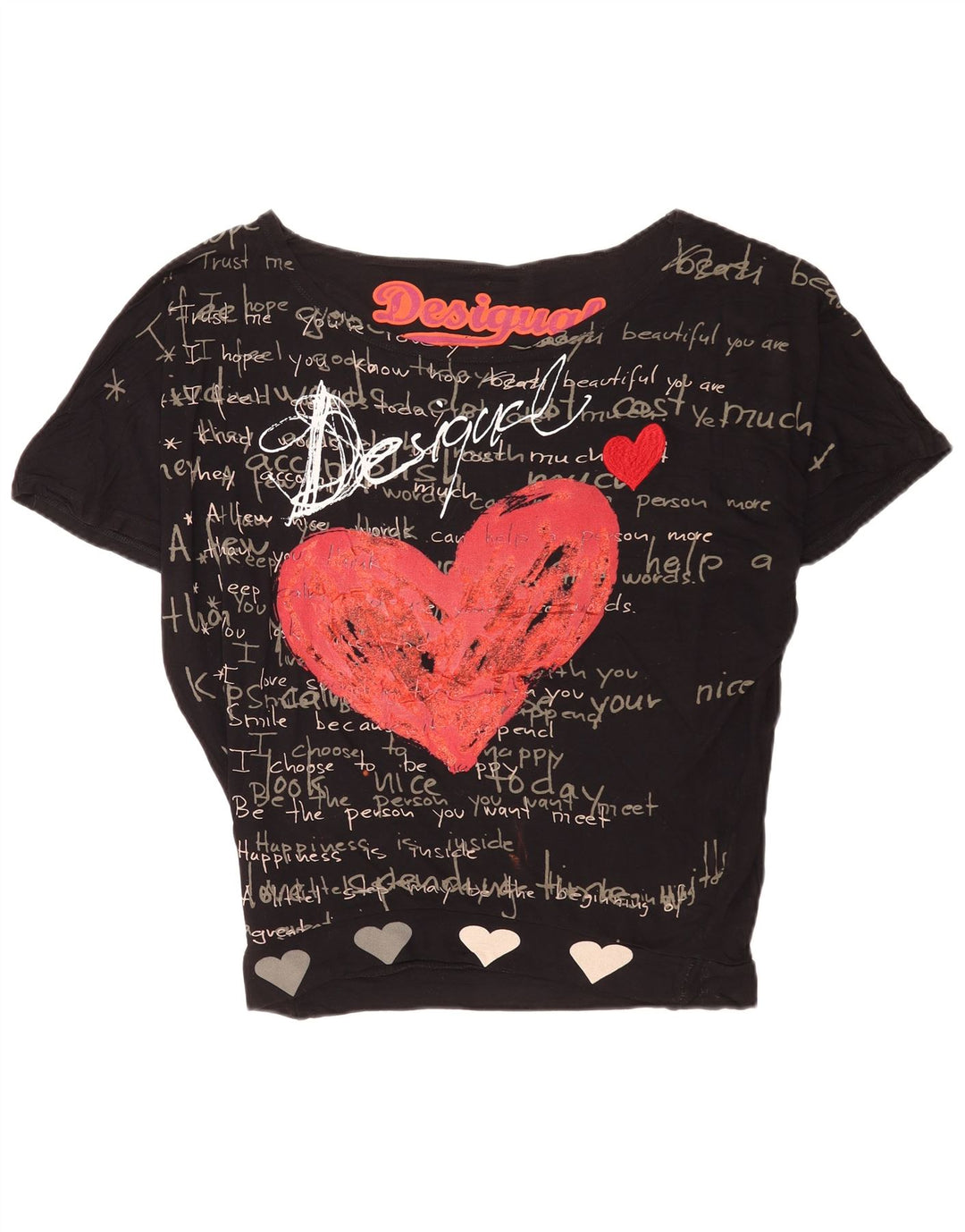 Tricou grafic supradimensionat pentru femei Desigual Top UK 14 Medium Black Viscose