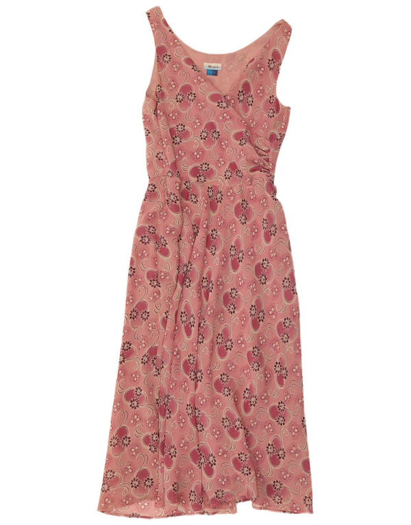 MONSOON Womens Sleeveless Maxi Dress UK 10 Small Pink Floral Silk