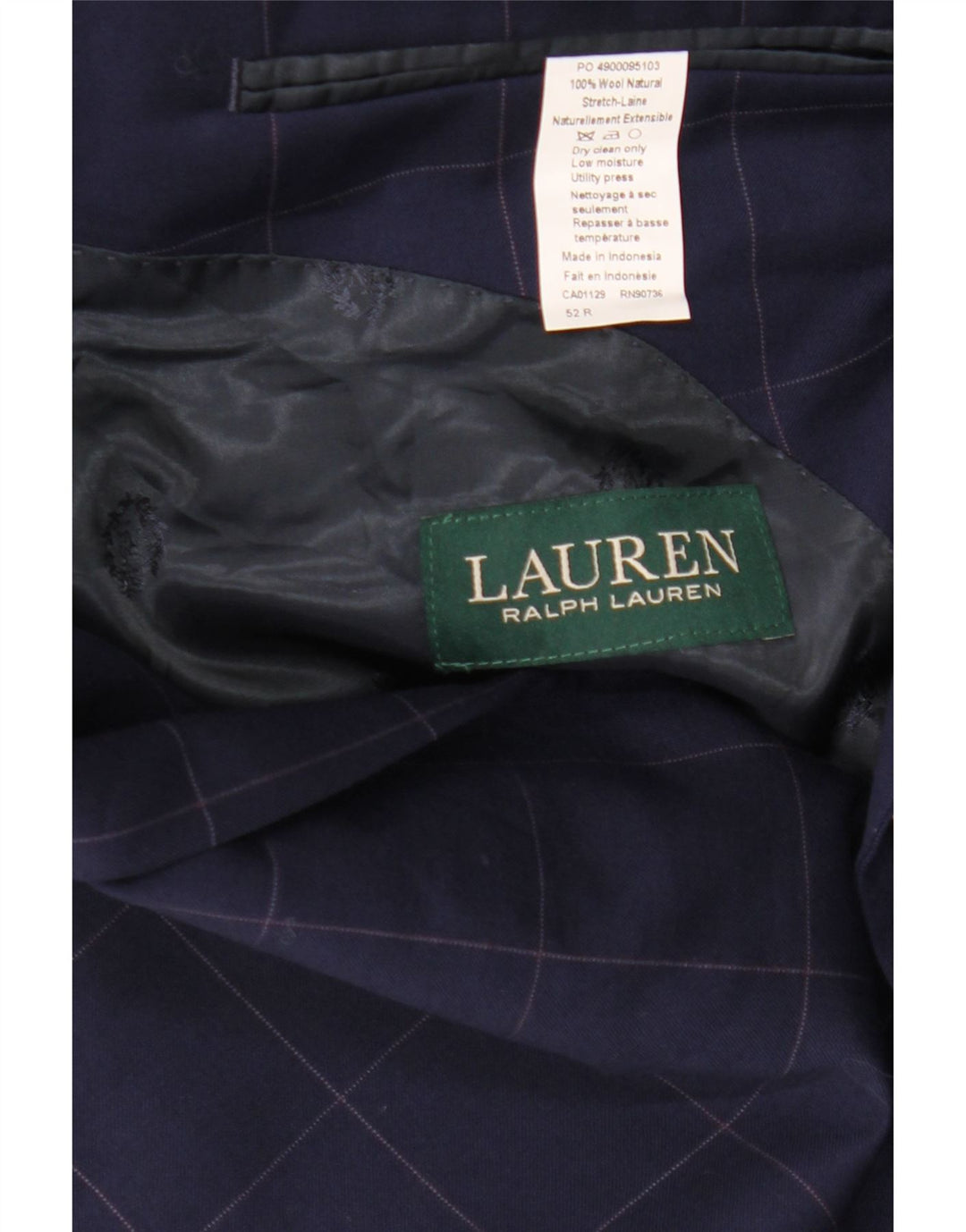 Jachetă pentru bărbați Ralph Lauren cu 2 nasturi IT 52 Lână mare cu carouri bleumarin