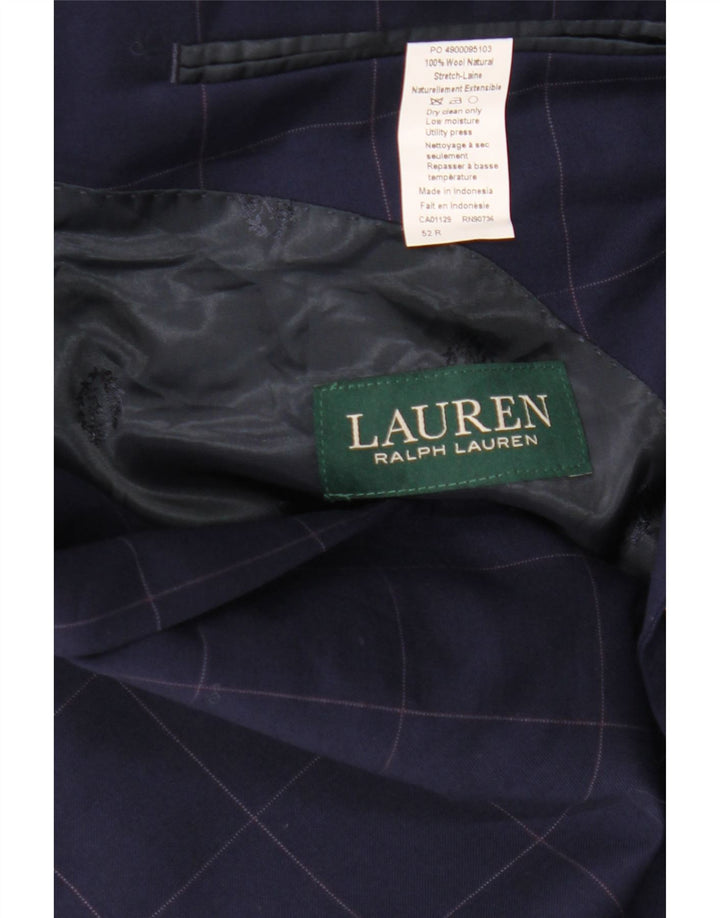 Jachetă pentru bărbați Ralph Lauren cu 2 nasturi IT 52 Lână mare cu carouri bleumarin