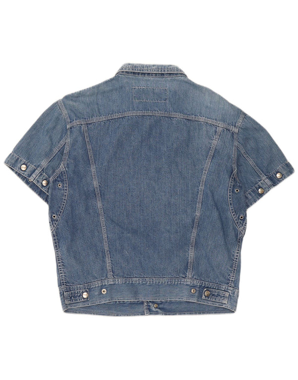 Cămașă din denim cu mânecă scurtă pentru bărbați, albastru mediu
