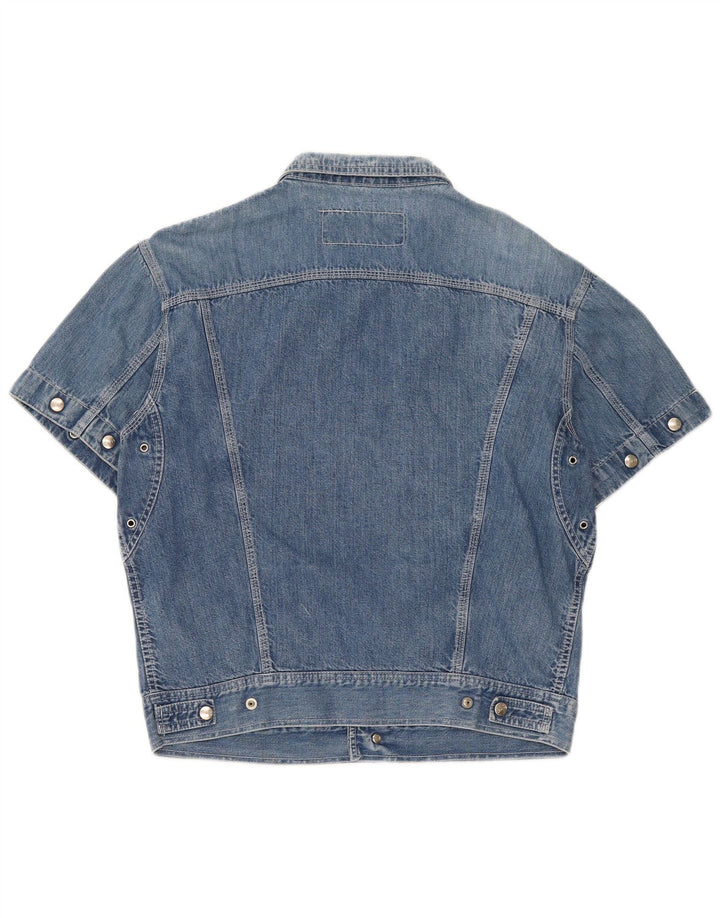 Cămașă din denim cu mânecă scurtă pentru bărbați, albastru mediu