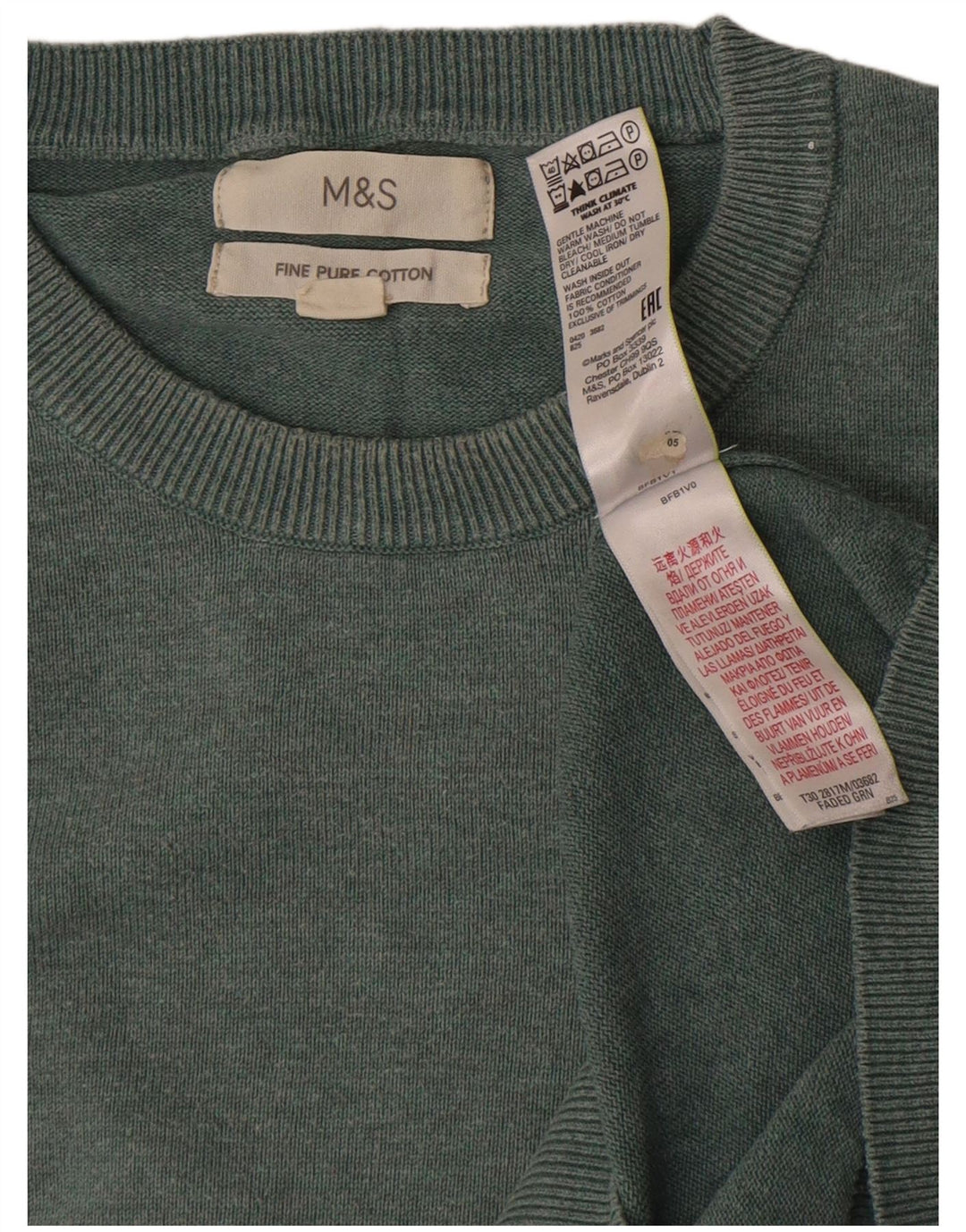 Pulover Marks & Spencer pentru bărbați, cu gât roșu, din bumbac verde mare