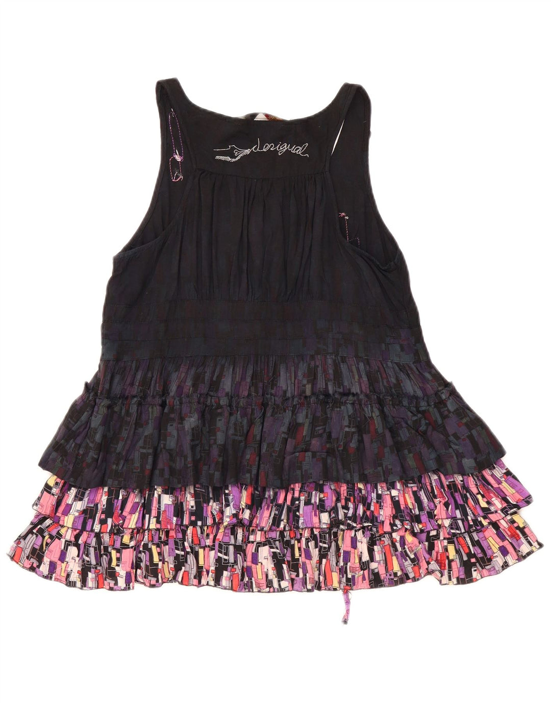 DESIGUAL Womens Blouse Top UK 12 Medium Black Colourblock