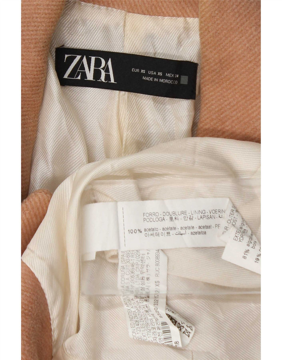 Palton supradimensionat pentru femei Zara UK 6 XS bumbac roz