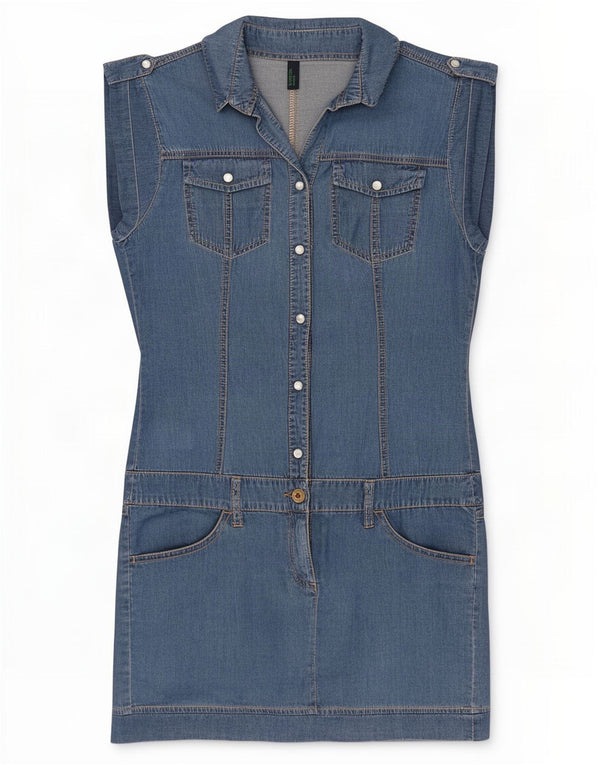 Rochie Benetton pentru femei din denim UK 6 XS Blue Bumbac