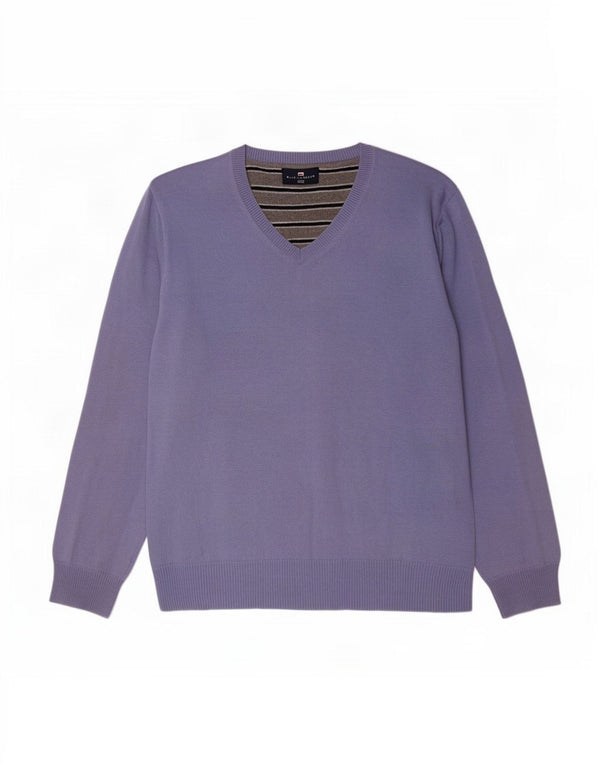 Marks & Spencer Pulover cu decolteu în V Blue Harbour pentru bărbați, bumbac violet mare