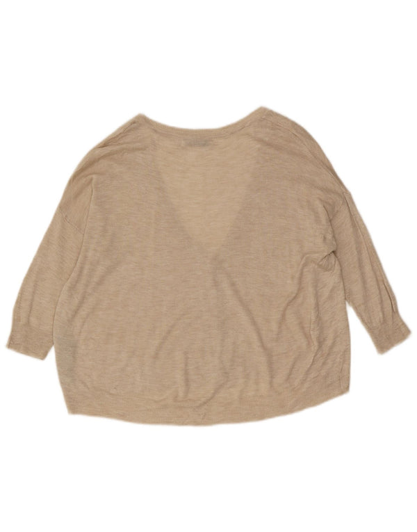 Pulover cardigan pentru femei Zara cu mâneci 3/4 UK 14 Medium Bej Viscoză