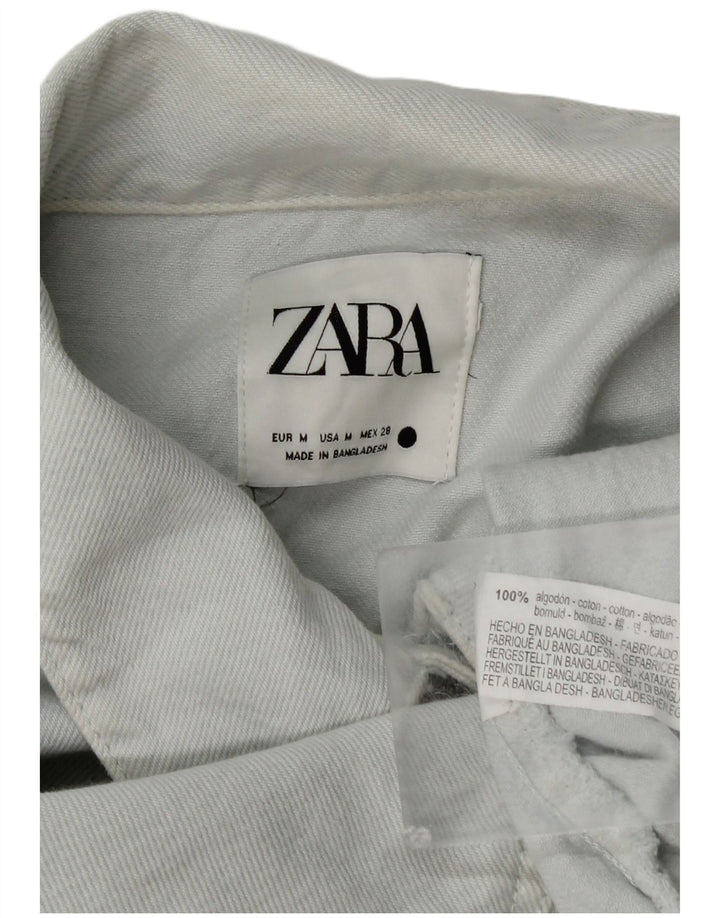 Cămașă de denim supradimensionată pentru femei Zara UK 14, bumbac albastru mediu