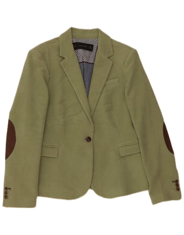 Blazer pentru femei Zara cu 1 nasture, UK 18 XL, bumbac verde