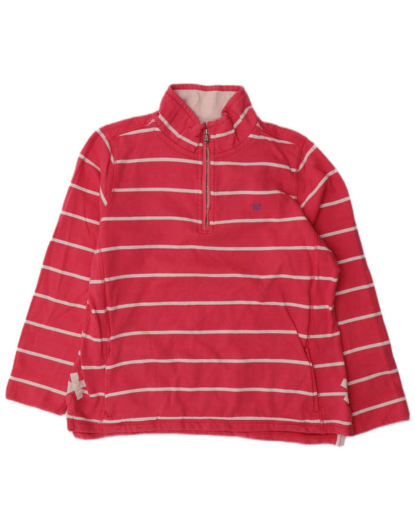 CREW CLOTHING Hanorac pentru femei cu fermoar și gât Pulover UK 16, mare, roz, cu dungi