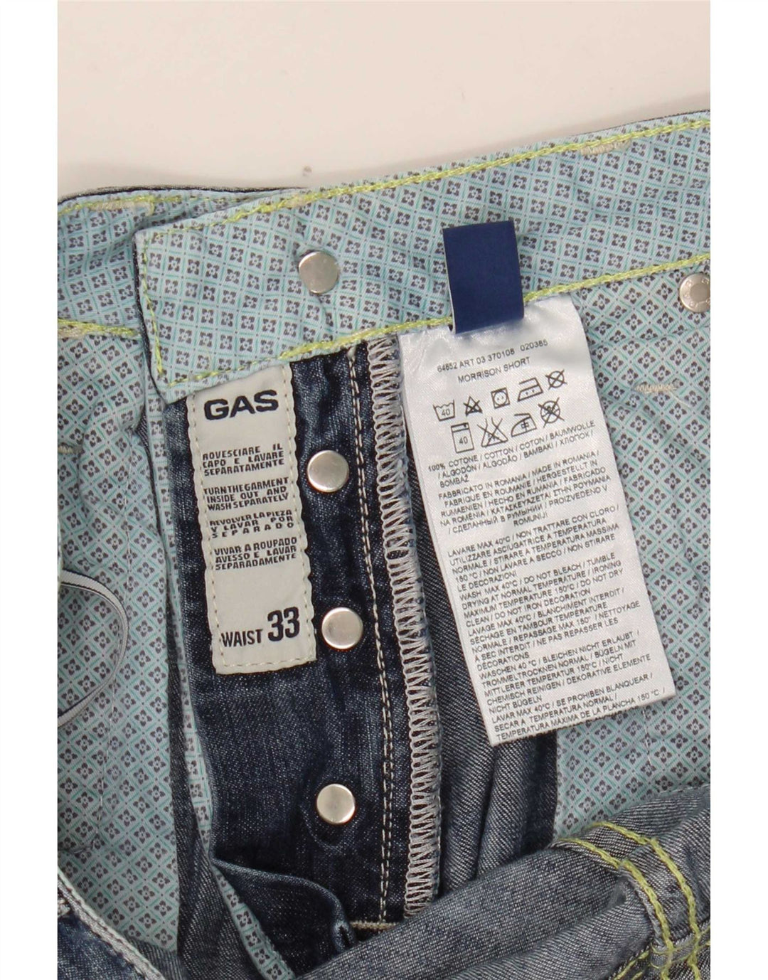 Pantaloni scurți din denim pentru bărbați Gas W33, bumbac albastru mediu