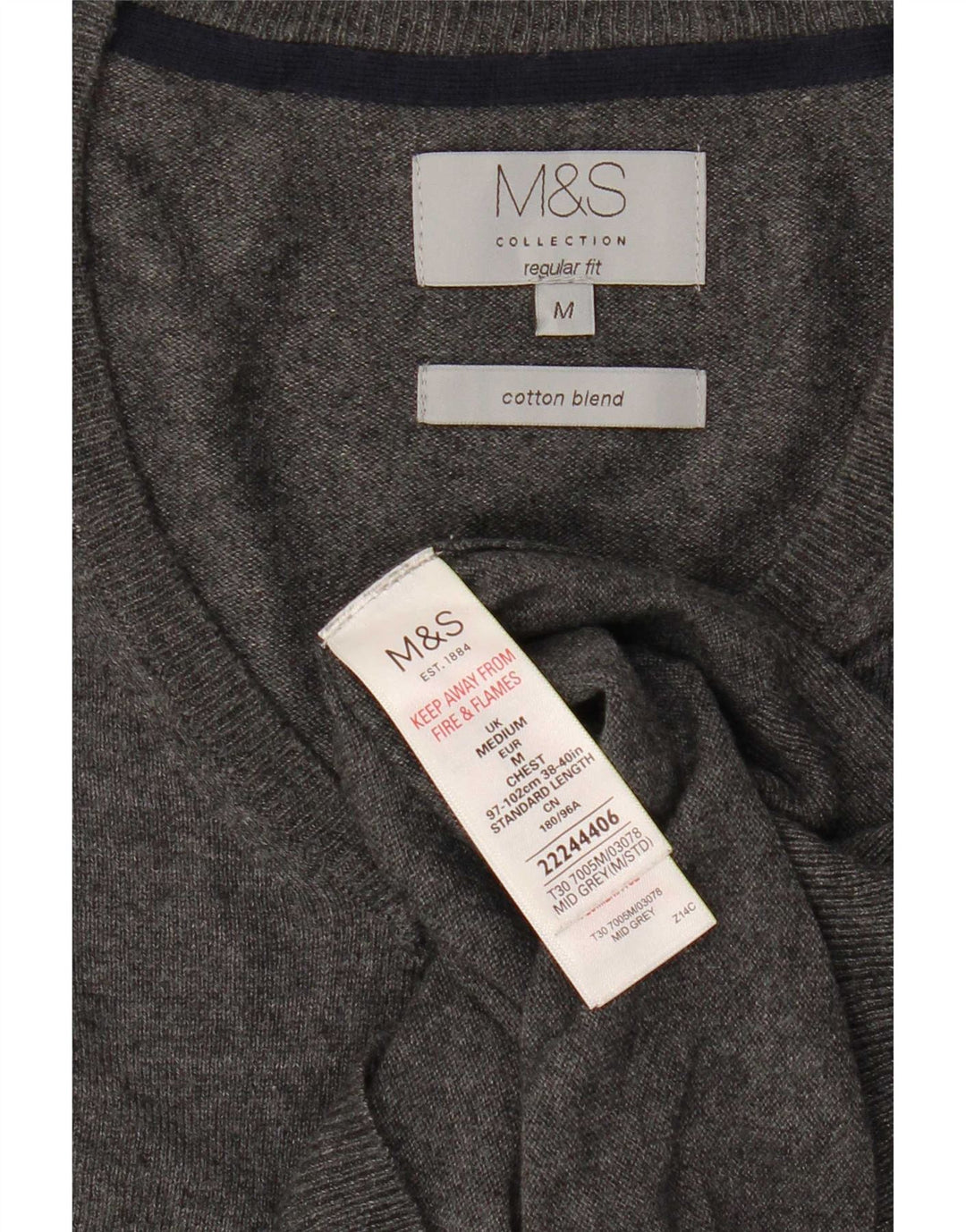Pulover cu decolteu în V Marks & Spencer pentru bărbați, bumbac, gri mediu