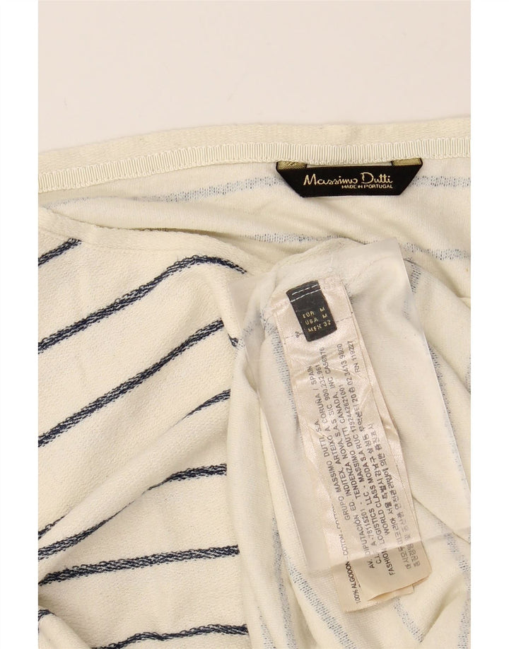 MASSIMO DUTTI Womens Top Long Sleeve UK 14 Medium White Striped Cotton
