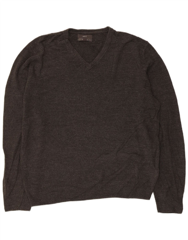 Pulover pentru bărbați Marks & Spencer, cu decolteu în V, XL, gri acrilic