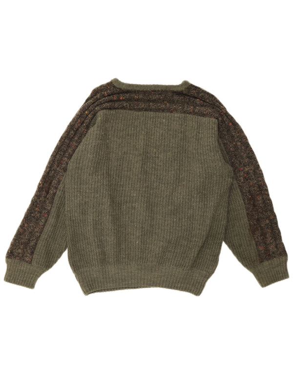 Pulover vintage pentru femei cu decolteu rotund IT 52 2XL verde Colorblock