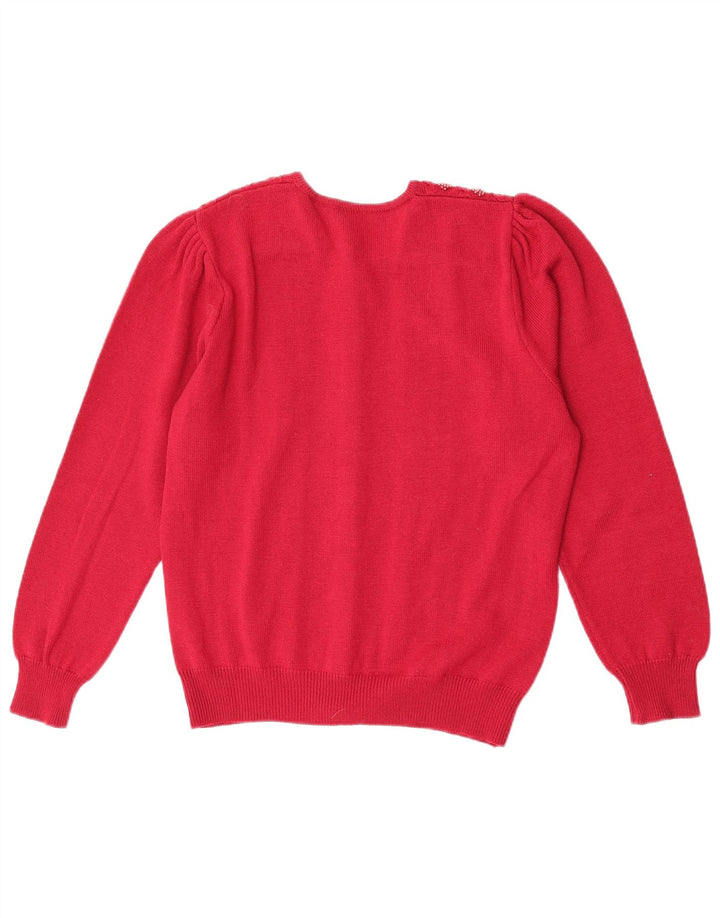 Pulover Cardigan Vintage pentru femei UK 14 Lână virgină roșie medie
