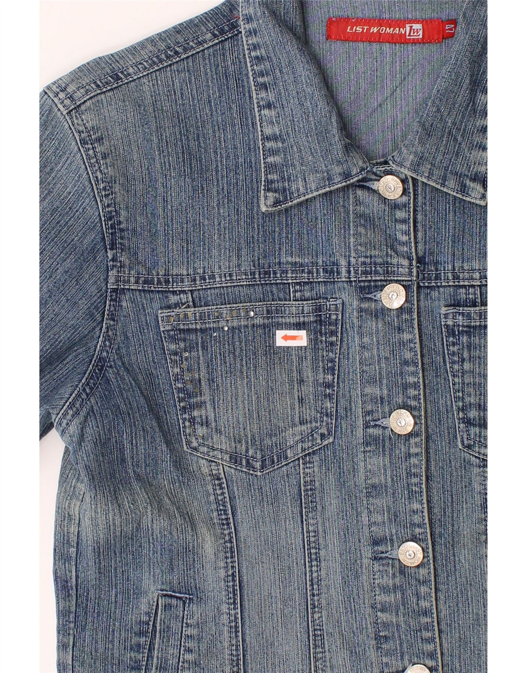 VINTAGE Womens Denim Jacket UK 14 Medium Blue Cotton Vintage Vintage and Second-Hand Vintage from Messina Hembry 