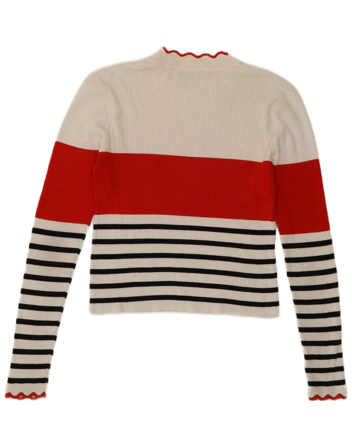 Crop Top pentru femei Zara cu mânecă lungă UK 12 Medium White Striped
