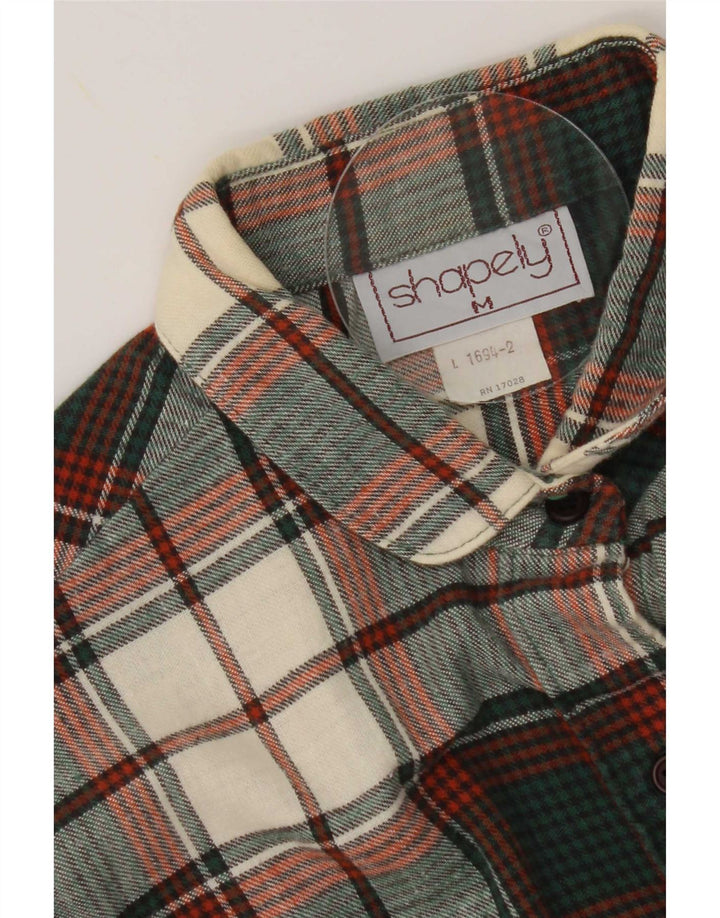 Cămașă de flanel vintage pentru femei UK 14, bumbac cu carouri verde mediu