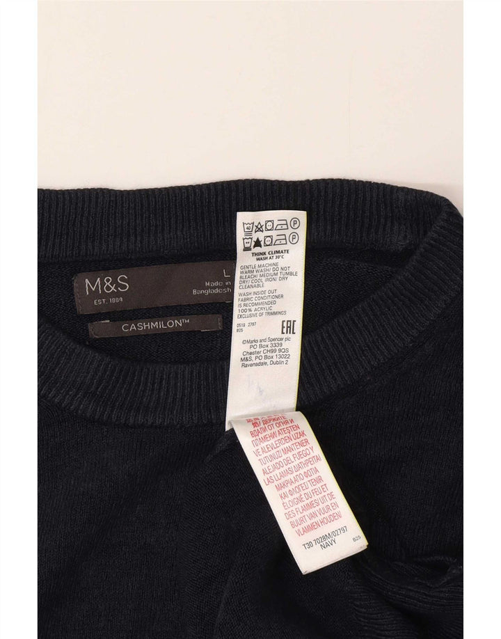 Pulover pentru bărbați Marks & Spencer, cu gât roșu, mare, acrilic, albastru bleumarin