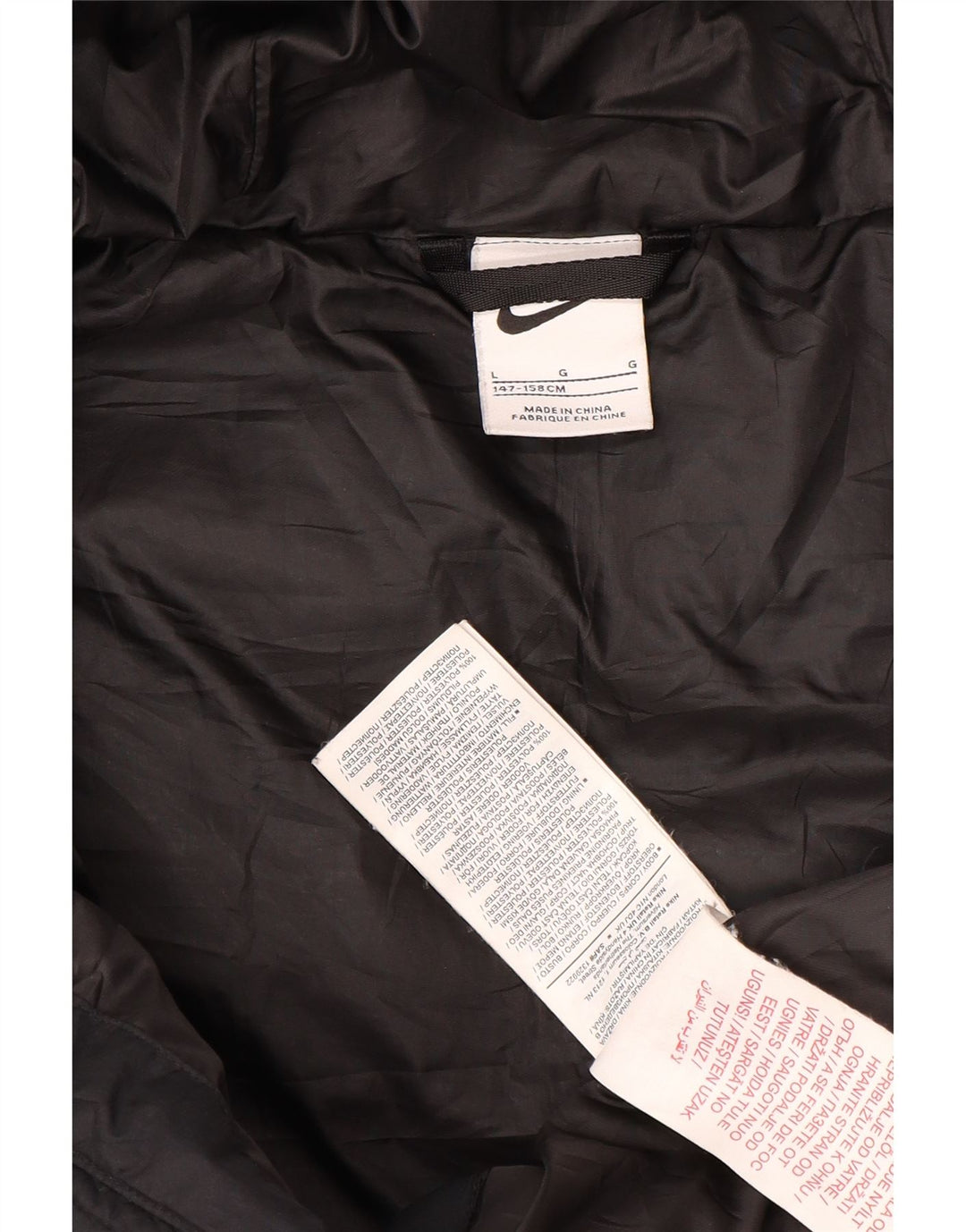 Jachetă căptușită cu glugă Nike pentru băieți 12-13 ani, mare, negru, poliester