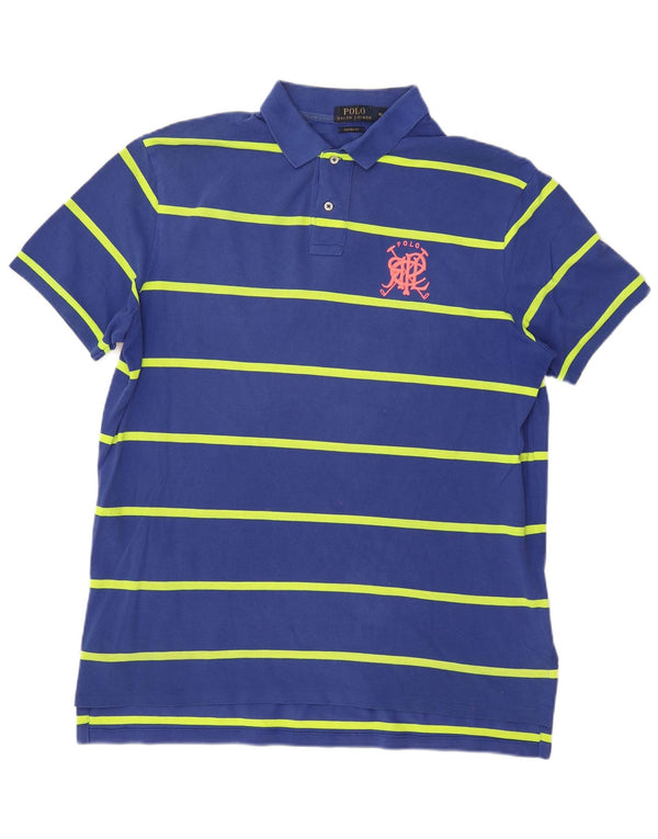 POLO RALPH LAUREN Mens Custom Fit Polo Shirt XL Blue Striped Cotton