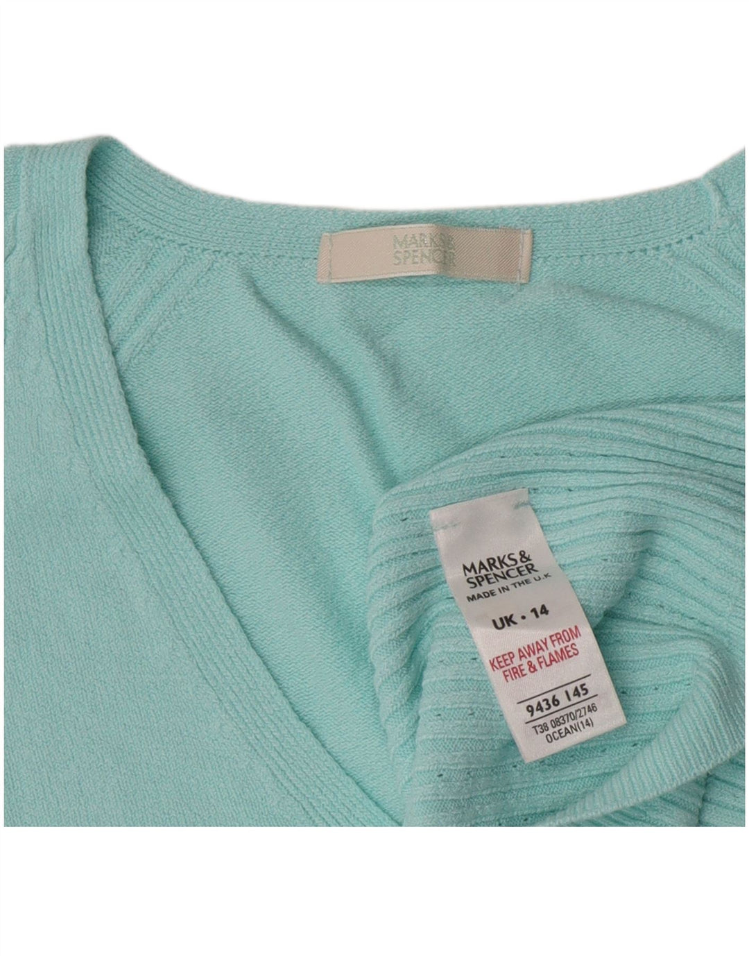 Pulover cu decolteu în V pentru femei Marks & Spencer Turcoaz mediu UK 14