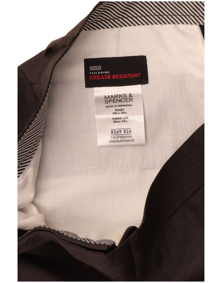 MARKS & SPENCER Pantaloni drepți pentru bărbați L34 L33 Poliester maro